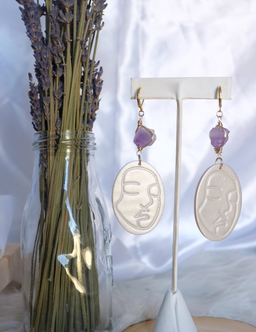 Veronica | Pearl Face Charm with Amethyst